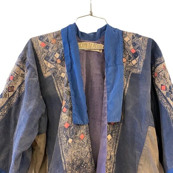 Magnolia Pearl Women’s Patch Cardigan Jacket Coat Blue Art Boho 3/4 Sleeve - Picture 2 of 12